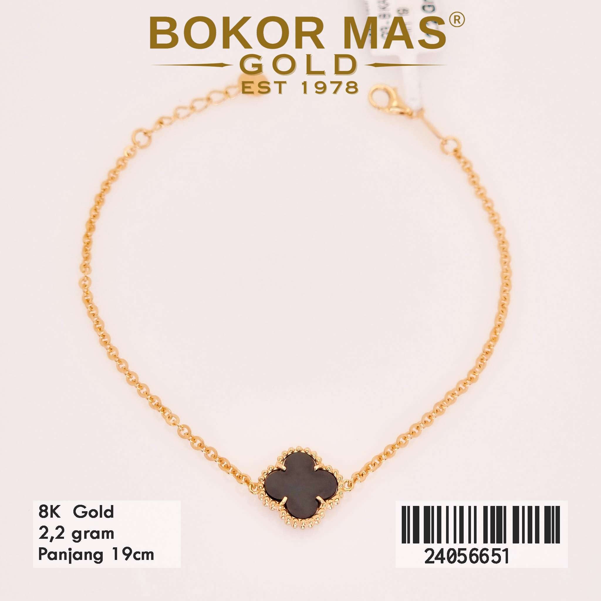 Gelang Rantai Siyem variasi Serut Clover Hitam - 24056651 - 8K