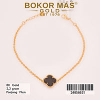 Gelang Emas  Rantai Siyem variasi Serut Clover Hitam - 24056651 - 8K