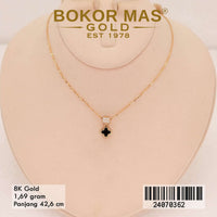 Kalung Emas Siyem Variasi Clover Hitam Permata - 24070362 - 8K