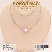 Kalung Emas Siyem Variasi Clover Pink Permata - 24041605 - 8K