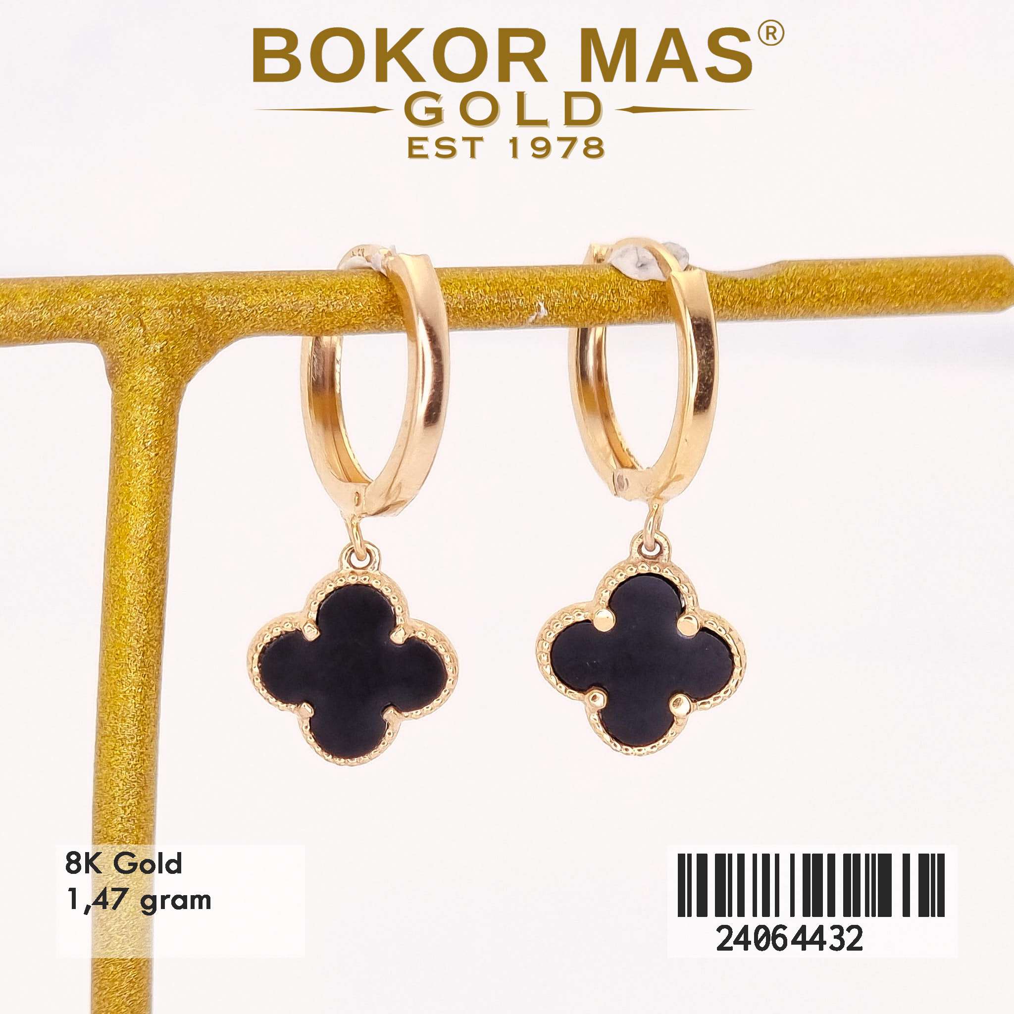 Anting Klip Clover Hitam Variasi Tanpa Permata - 24064432 - 8K