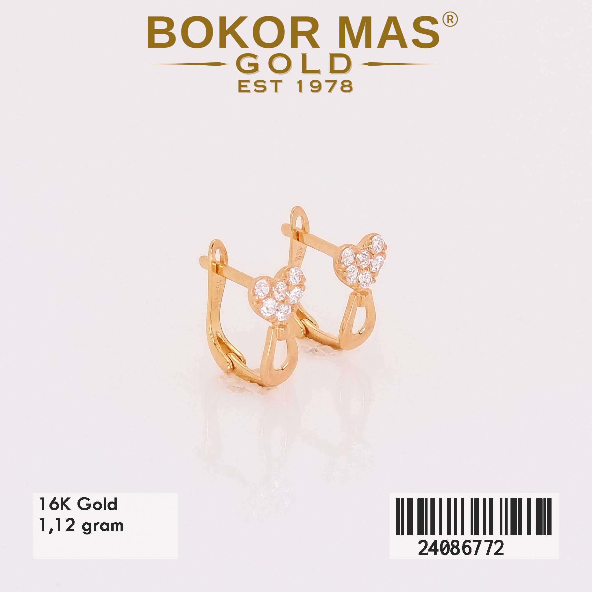 Anting Klip Love Variasi Permata Putih  - 24086772 - 16K