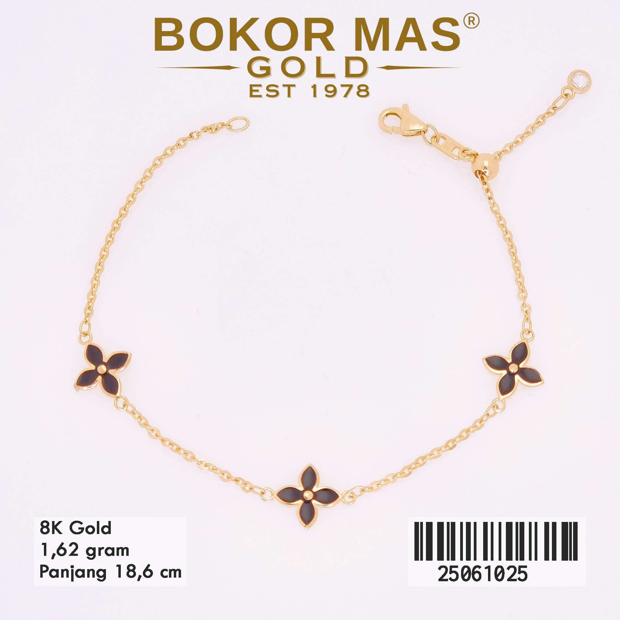 Gelang Emas Rantai Variasi Bunga Hitam - 25061025 - 8K