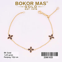 Gelang Emas Rantai Variasi Bunga Hitam - 25061025 - 8K
