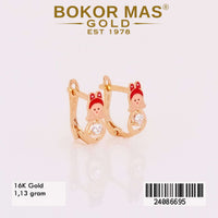 Anting  Emas Klip Anak Boneka Merah Variasi Permata  - 24086695 - 16K