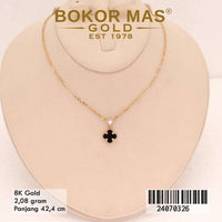 Kalung Emas Siyem Variasi Clover Hitam Permata - 24070326 - 8K