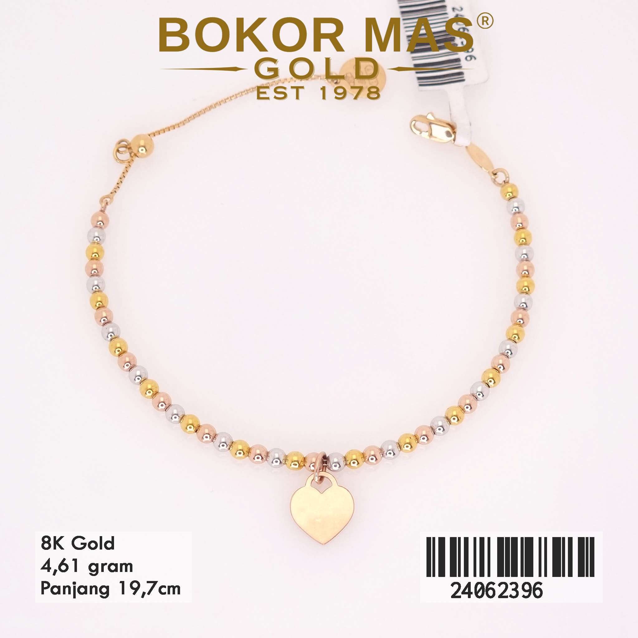 Gelang Rantai Variasi Love Tanpa Permata - 24062396 - 8K