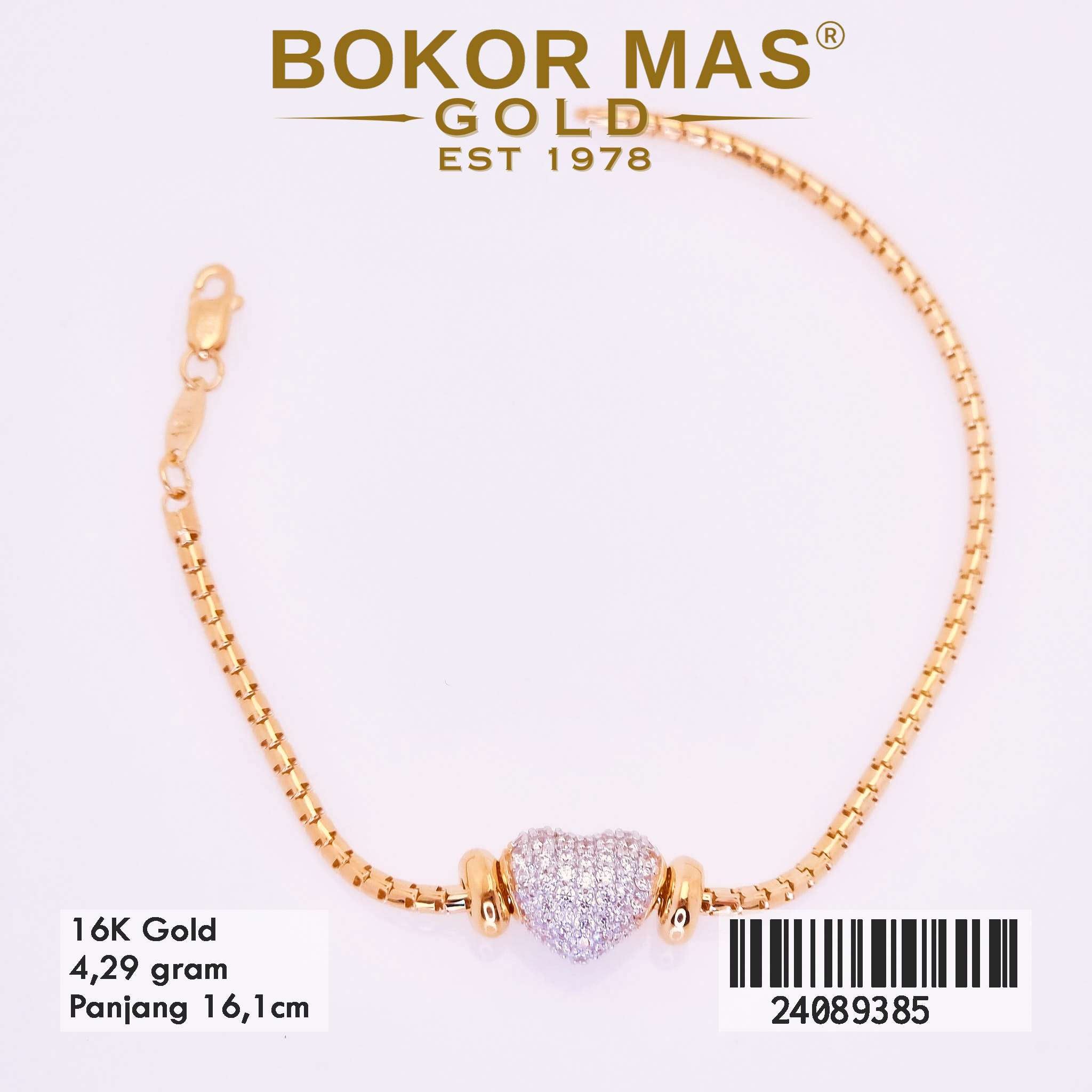 Gelang Rantai Milano Ice Variasi Hati Permata - 24089385 - 16K