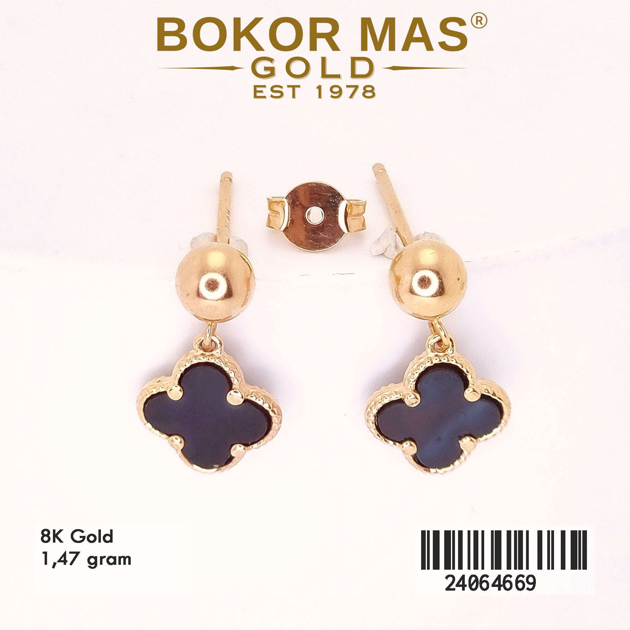 Giwang Tusuk Variasi Clover Hitam Juntai - 24064669 - 8K