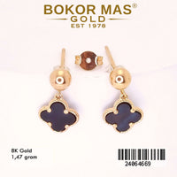 Giwang Emas Tusuk Variasi Clover Hitam Juntai - 24064669 - 8K