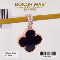 Liontin  Emas Clover Hitam Variasi Permata Putih - 24081971 - 17K