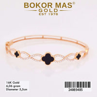 Gelang Emas Kaku Variasi Clover Hitam Permata - 24089485 - 16K