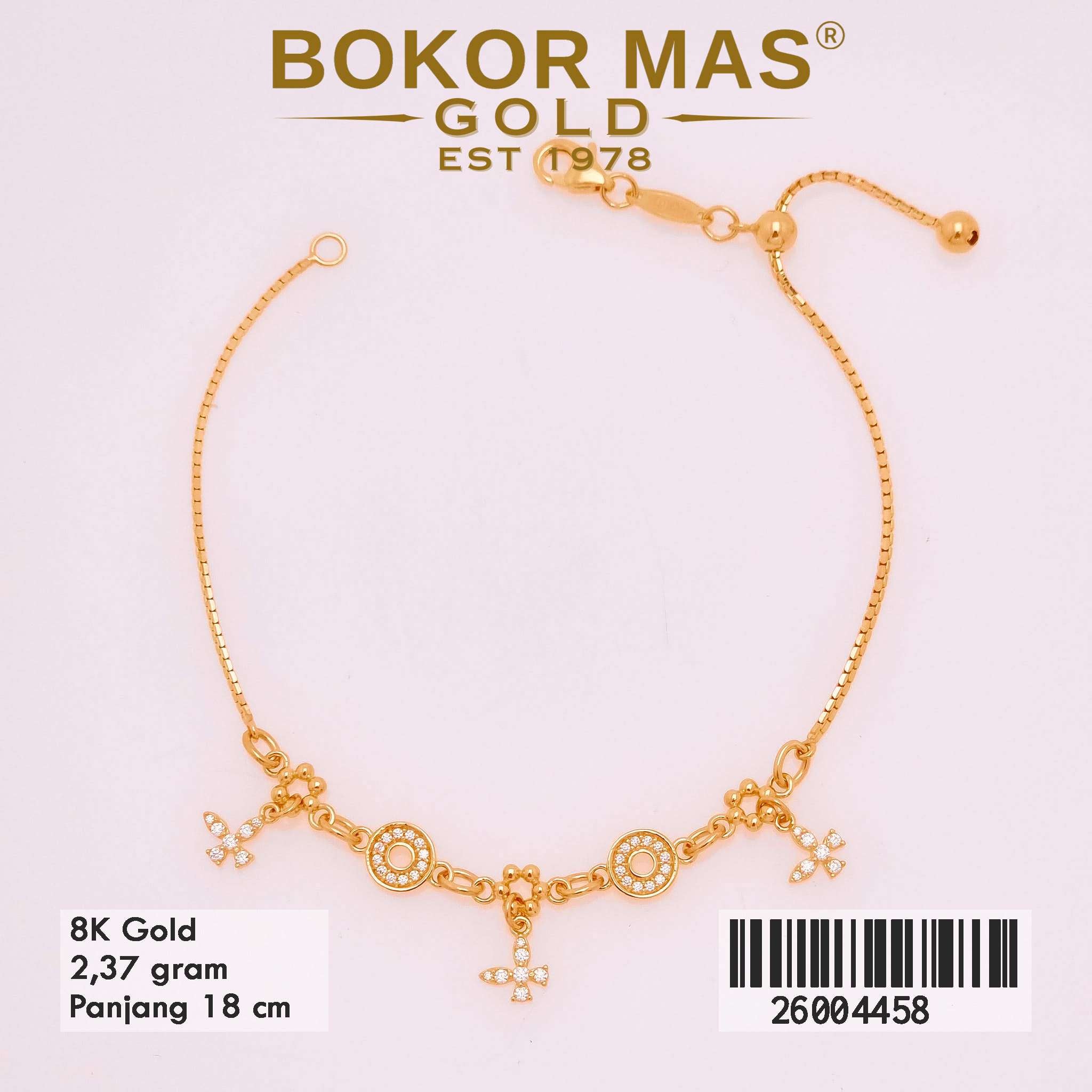  Gelang Rantai Itali Serut Variasi Permata -  26004458 - 8K