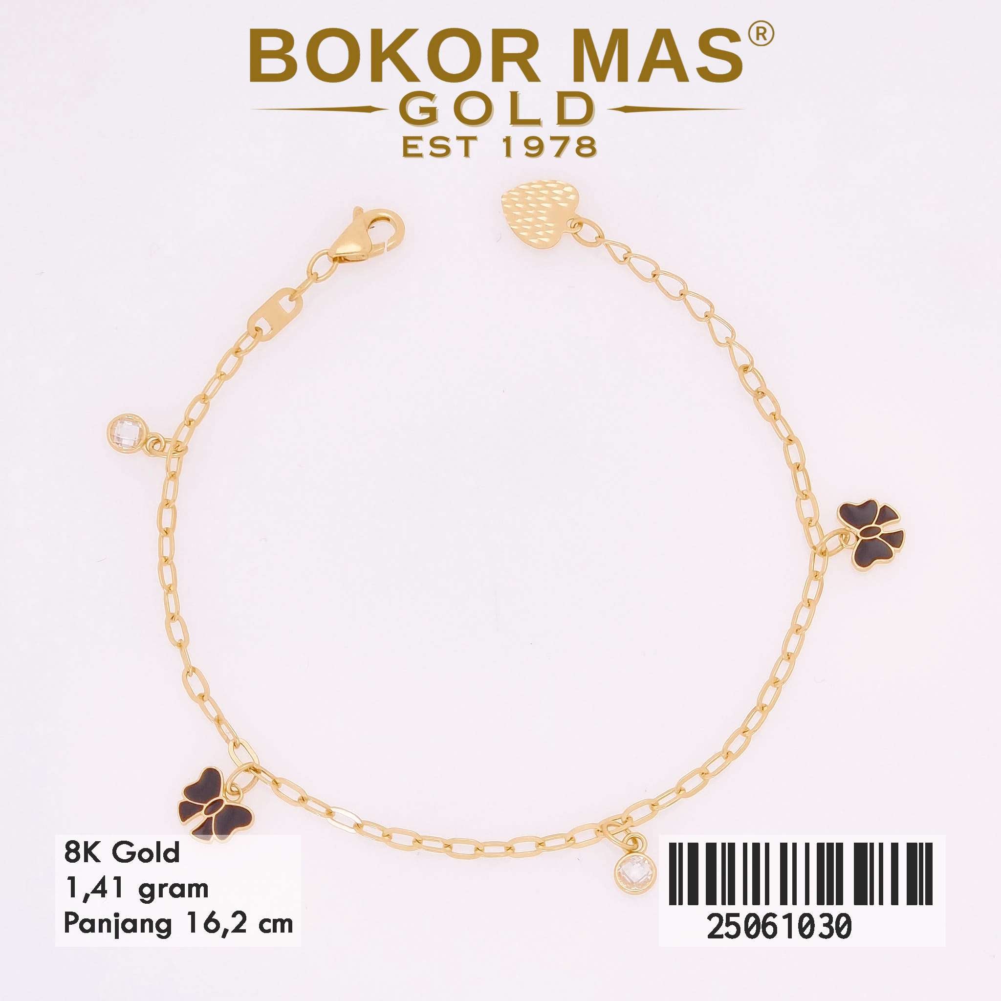 Gelang Emas Rantai Variasi Pita Hitam Permata - 25061030 - 8K