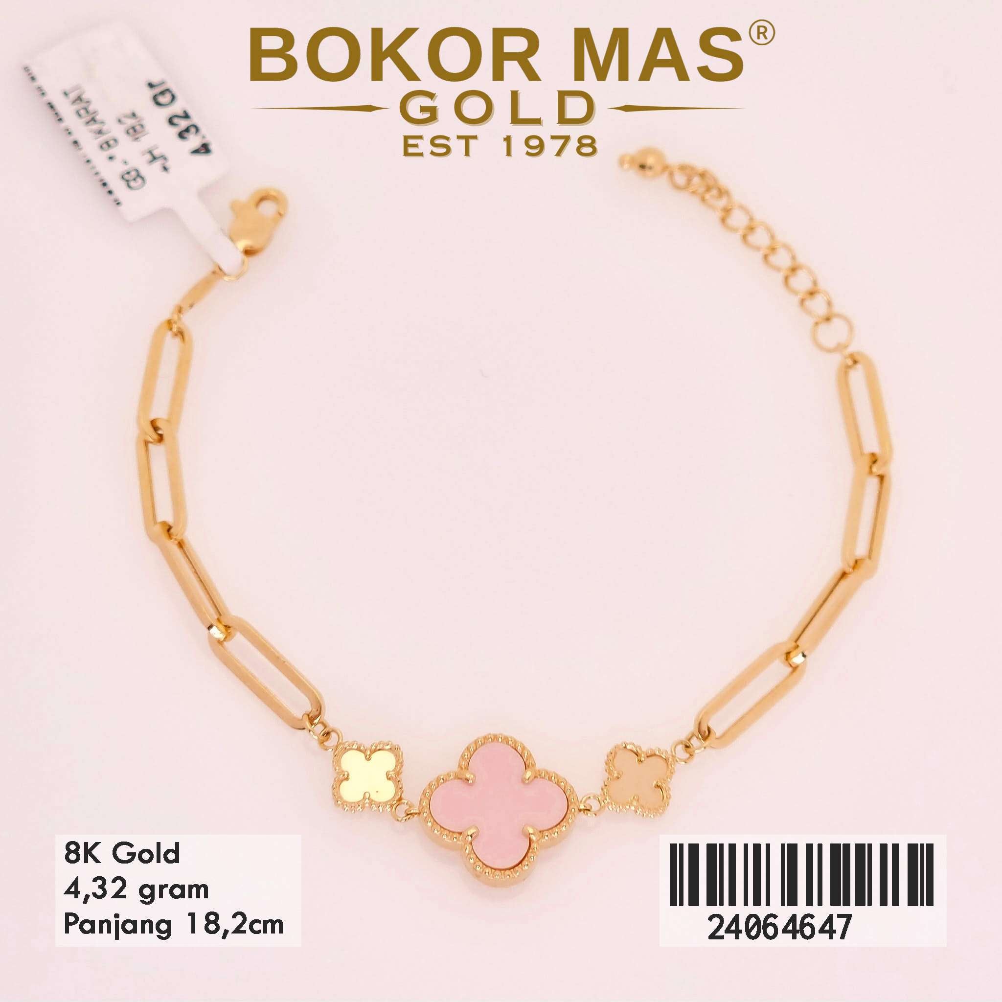 Gelang Rantai Variasi Model Clover Pink - 24064647 - 8k