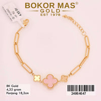 Gelang Emas  Rantai Variasi Model Clover Pink - 24064647 - 8k
