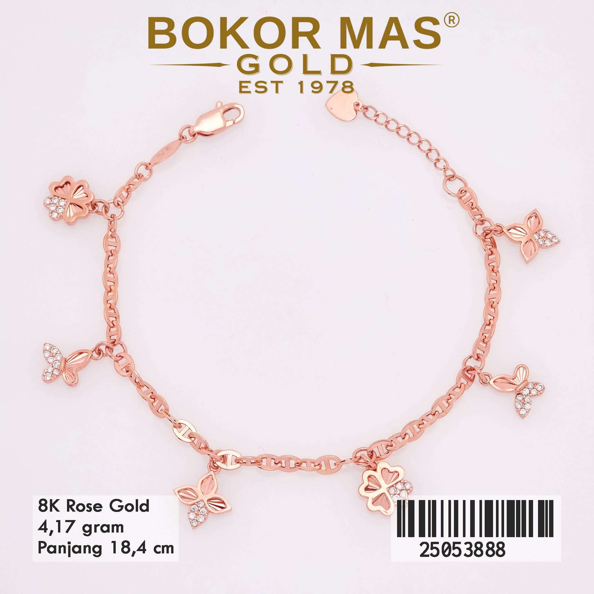 Gelang Emas Rantai Hermei Variasi Mainan Bunga Kupu - 25053888 - 8K
