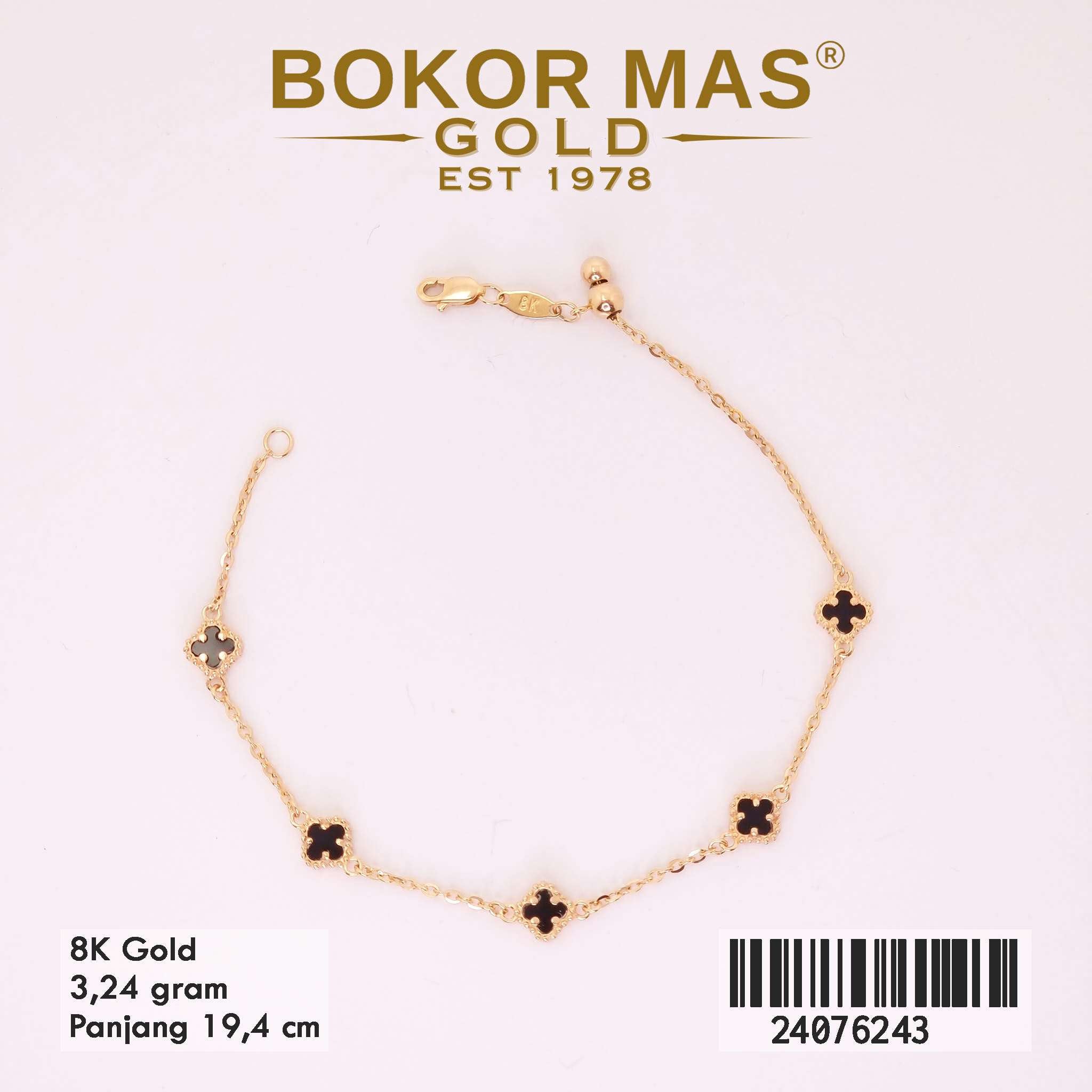 Gelang Tangan Rantai Variasi Clover Hitam - 24076243 - 8K