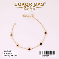 Gelang  Emas  Rantai Variasi Clover Hitam - 24076243 - 8K