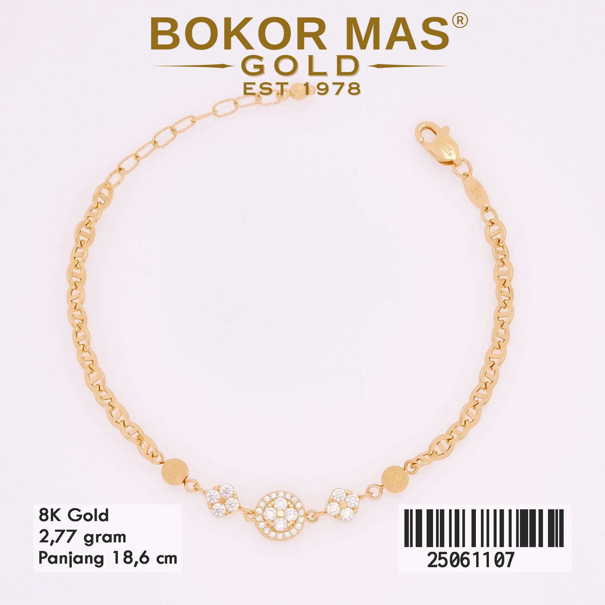Gelang Emas Rantai Hermei Variasi Permata - 25061107 - 8K