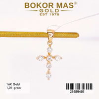 Liontin  Emas Salib Variasi Permata Putih  - 23080405 - 16K