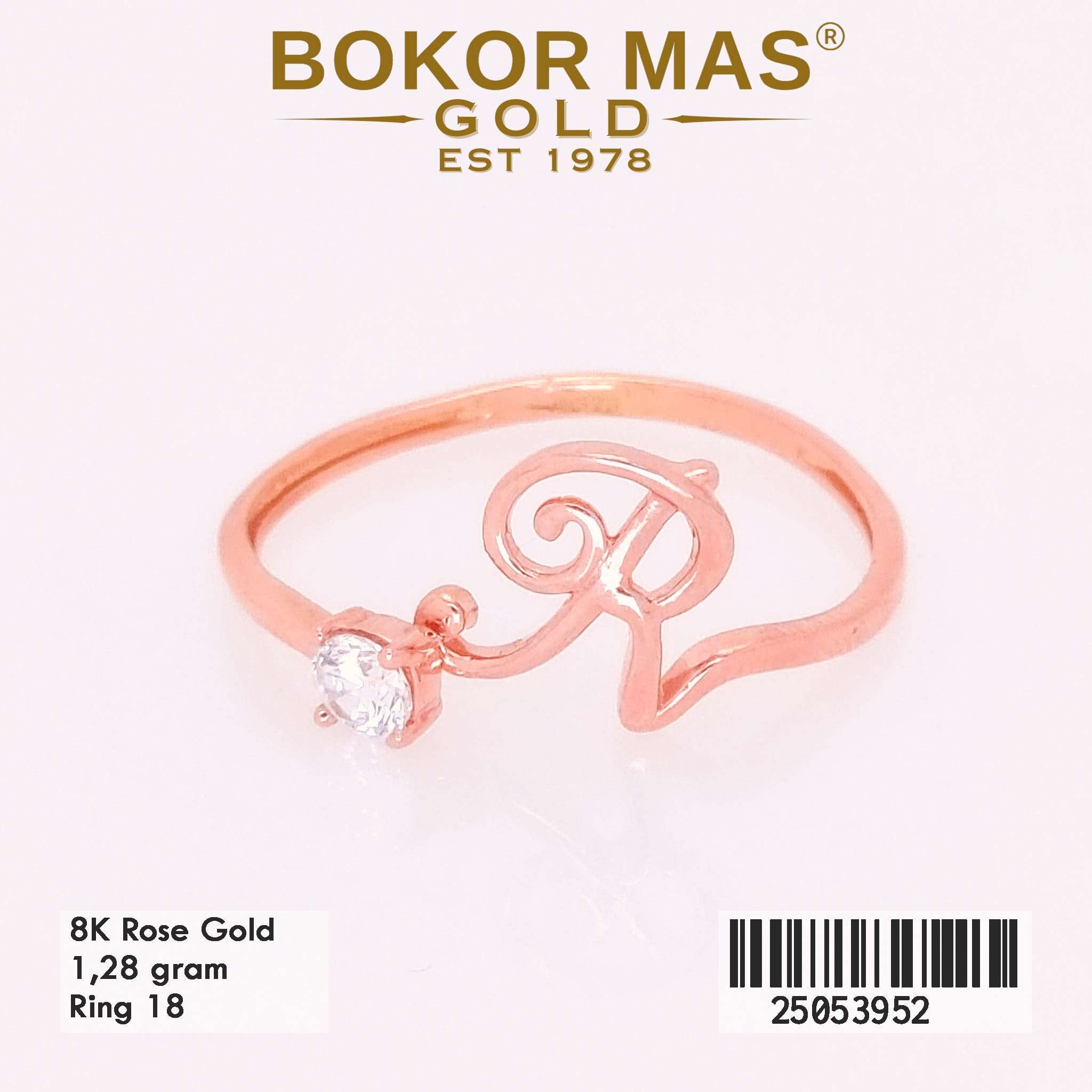 Cincin Emas Variasi Huruf R Permata - 25053952 - 8K