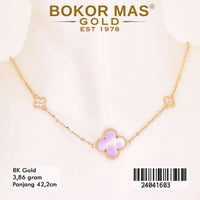 Kalung Emas Clover Pink Variasi Permata Putih - 24041603 - 8K