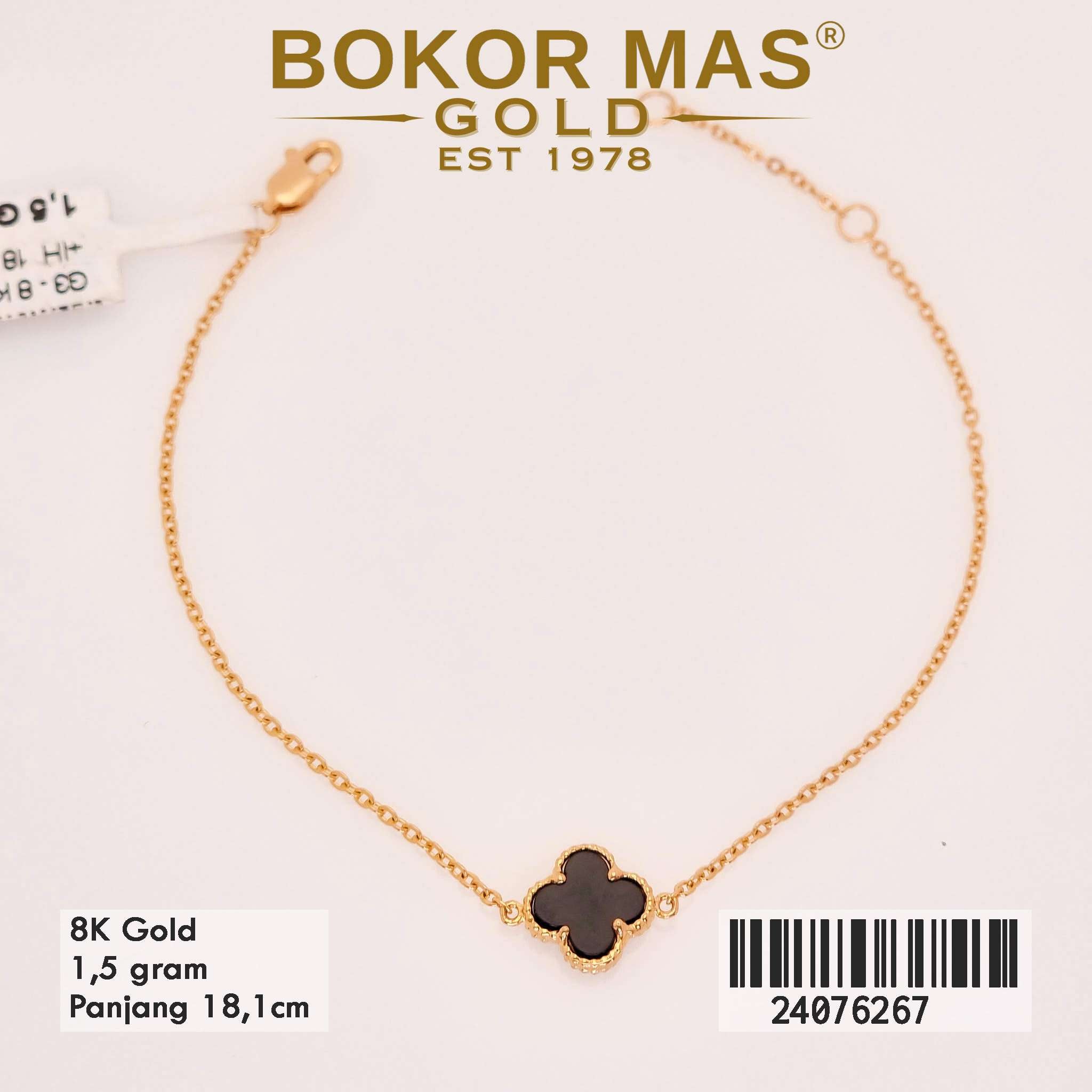 Gelang Rantai Siyem Variasi Clover Hitam Satu - 24076267 - 8K